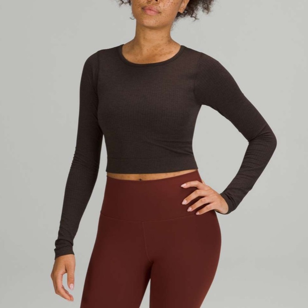 lululemon athletica Long Sleeve Cropped Rib Top in Dark Brown